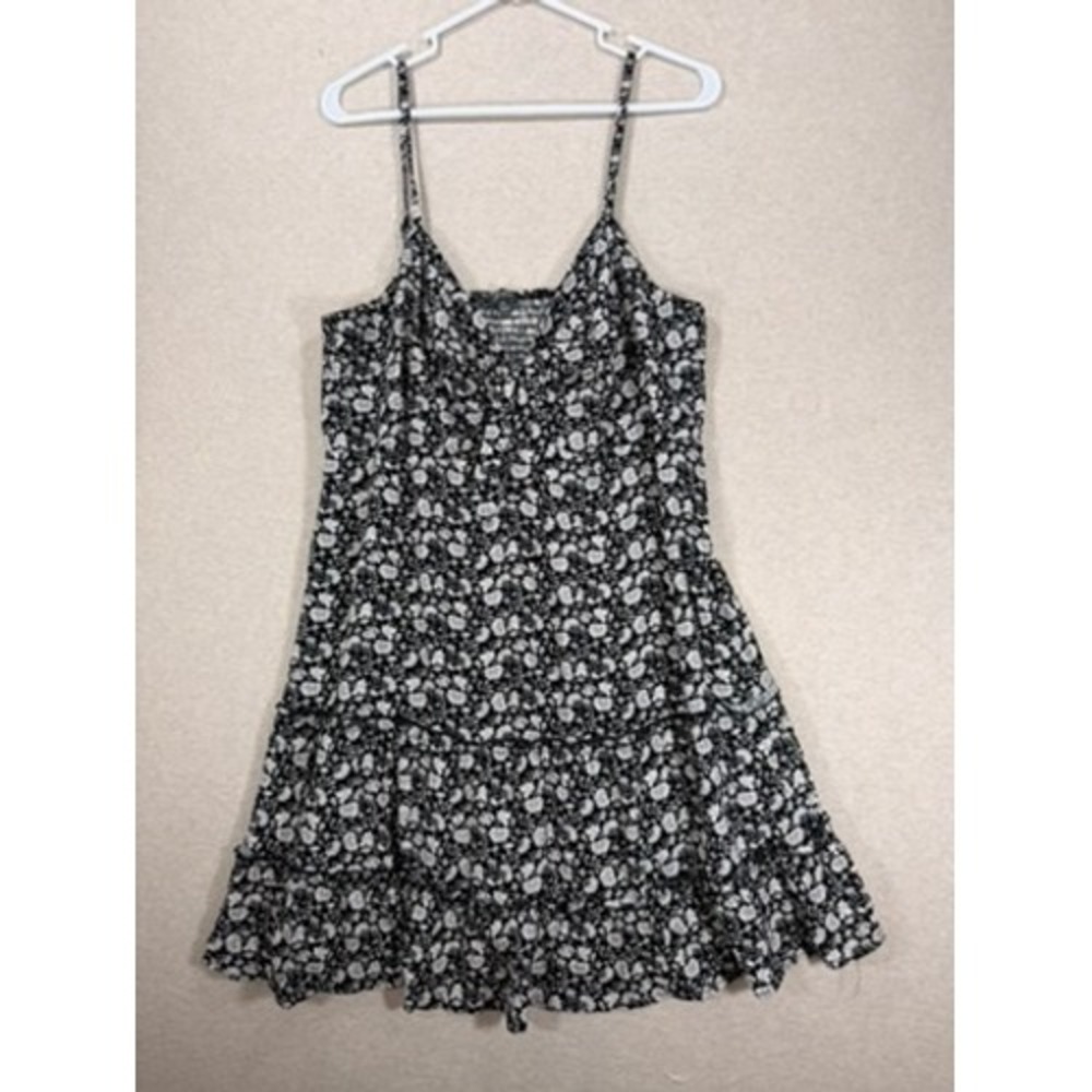 Lily Rose Floral Mini Dress Women XXL Black White Excellent Tiered Smocked Rayon